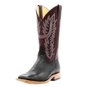 Horse Power Men’s Black Ostrich Print & Burgundy Leather Boots | Size 11D
